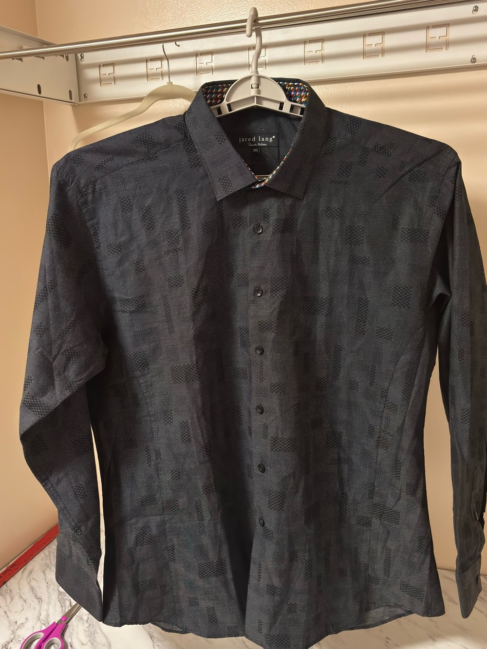 Jared Lang Men’s Dark Patterned Dress Shirt 3XL